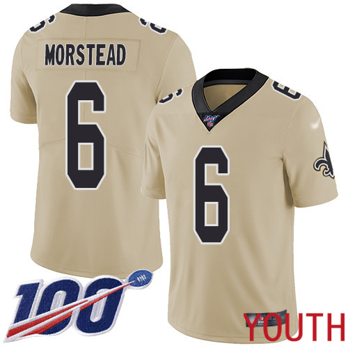 New Orleans Saints Limited Gold Youth Thomas Morstead Jersey NFL Football 6 100th Season Inverted Legend Jersey